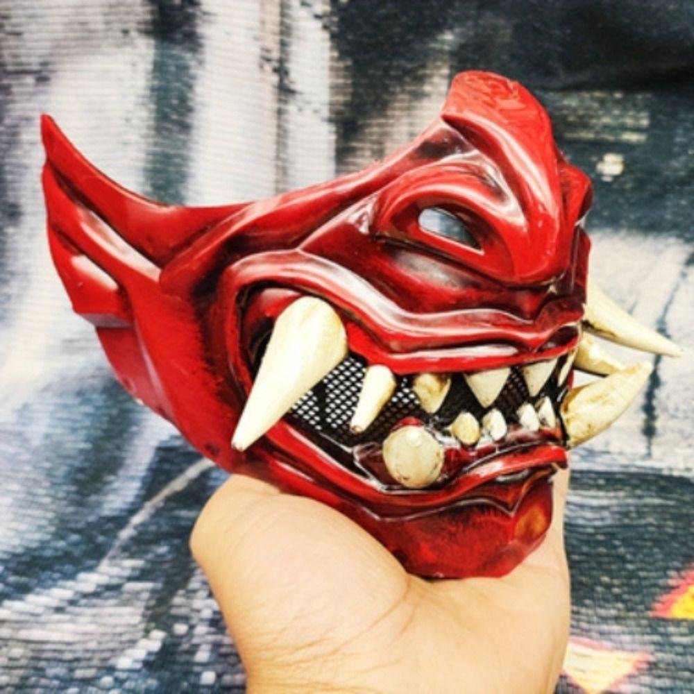 Spooky Cosplay Red Prajna Mask Dress Up Japanese Mask Toy Samurai Cosplay Mask  Halloween