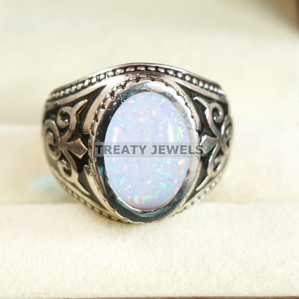 Opal Oval Cut Gemstone With 925 Sterling Silver Ring For Men's #B361 JL375682061644