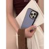 New Korea Ins Fashiy Small Blue Grid Retro Temperament Phone Case For iPhone16 15 14 13 12 11Pro Max Max Plus Advenced Y2K Cover