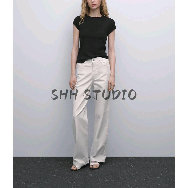 MD Spring/Summer New Arrival Women's Clothing Work Clothing Casual Fashion All-Matching White Straight-Cut Denim Pants 5023725