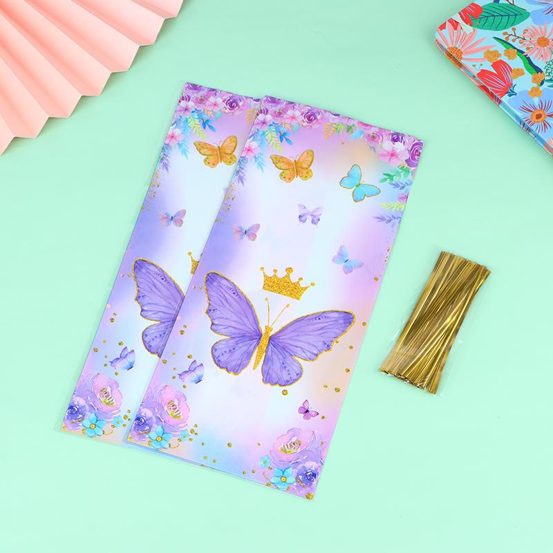 50 stk sommerfuglgodteripose med båndbånd Bursdagsfestdekorasjon Barnegavepakkepose Baby shower bryllupsrekvisita