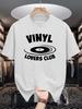 Unisex Cotton Tee Vinyl Lovers Club Retro Disc Print Loose Breathable Summer Crew Neck Casual Street T Shirt Unisex Daily Simple Wear