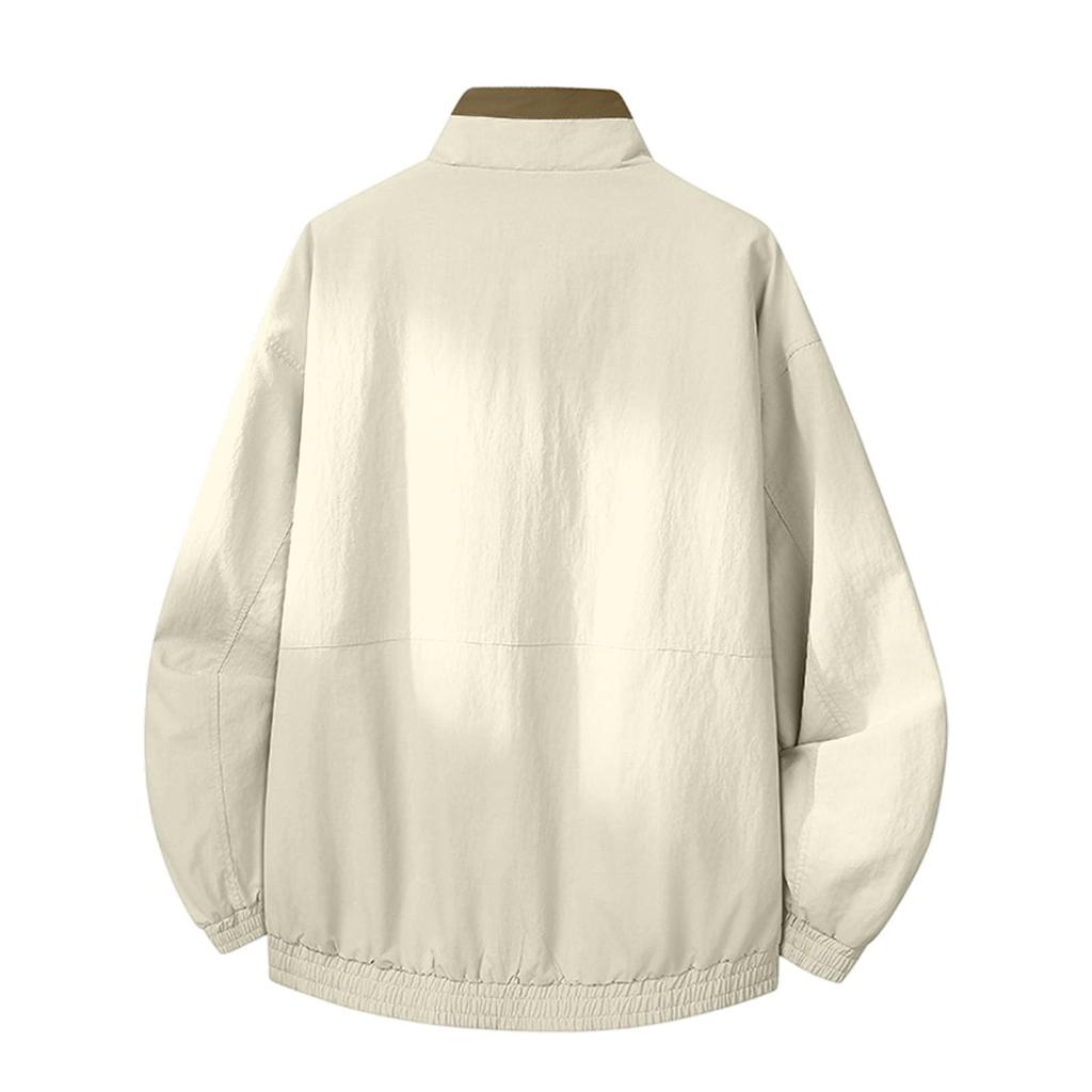 Men's Wind- Zip-Up Jacket with Stand Collar, Wrinkle- Fabric, Trim, Large Pockets, Relaxed Fit Casual Spring Fall Outerwear