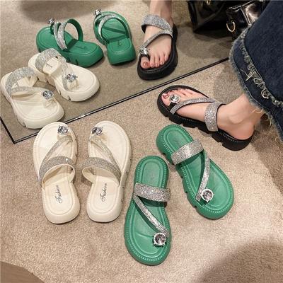 Mode Sommer 2024 Kristalle Höhe Dick Damen Hausschuhe und Damen Sandalen Juwelen Plateau Schuhe Pantoletten Draußen Strass Pvc 39 F W