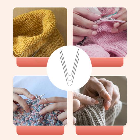 3 ks pletací jehlice Protiskluzové Pohodlné uchopení Dobrá flexibilita Dvojité špičaté DIY šicí příslušenství Vícerozměrné pletací jehlice z nerezové oceli