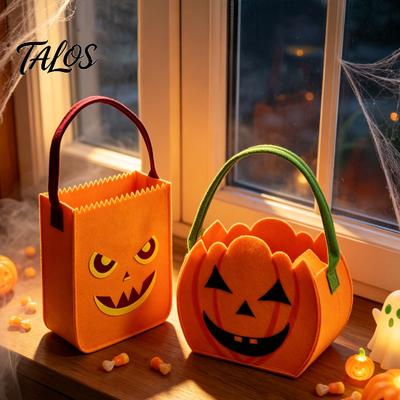 Halloween Gift Holders Felt Candy Bag for Kids, Portable Pumpkin Bat Trick or Holiday Scene Decorations Treat Tote Bags, Reusable Thickened