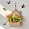 Wood Wall Planter with Artificial Plants, LED Lighted Rustic Farmhouse Wall Decor, Hanging Fake Plants Flowers Holder Vase for Bedroom Living Room