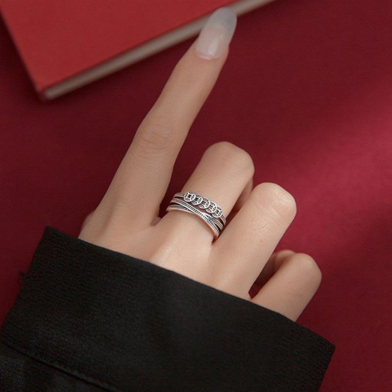 Bague Prospérité pour Femme Beixi Bijoux en Argent: Pièce d'argent S925 Rétro Design Ouvert