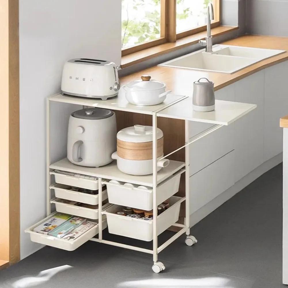 Multi Layer Kitchen Trolley Multifunctional Kitchen Sideboard Moving Cabinet Hand Save Space Trolley Scalable Storage Trolley