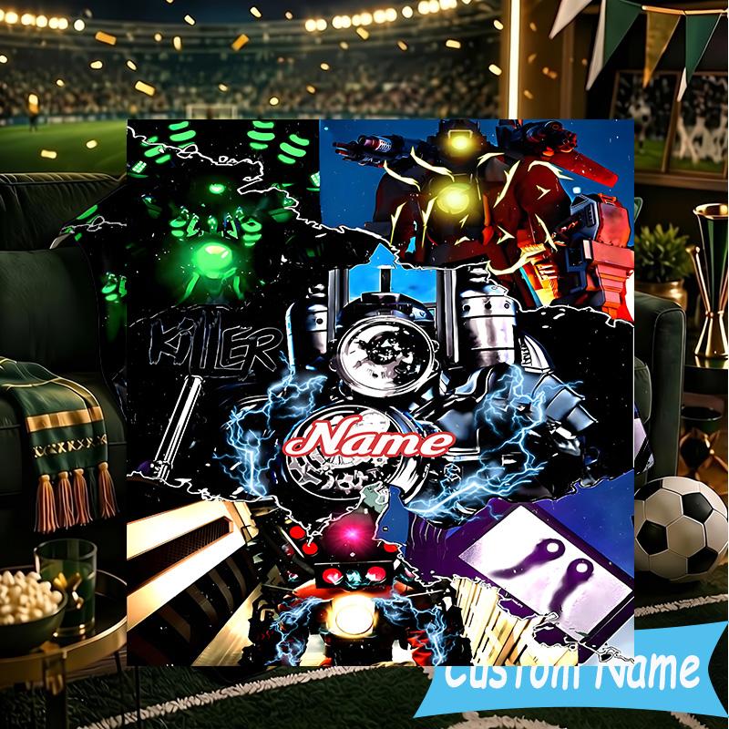 1PC Custom Name Skibidi Future Adventure Throws Blanket Flannel Blankets for Couch Bed Gifts for Men Women Travel Picnic Christmas Fan Gifts