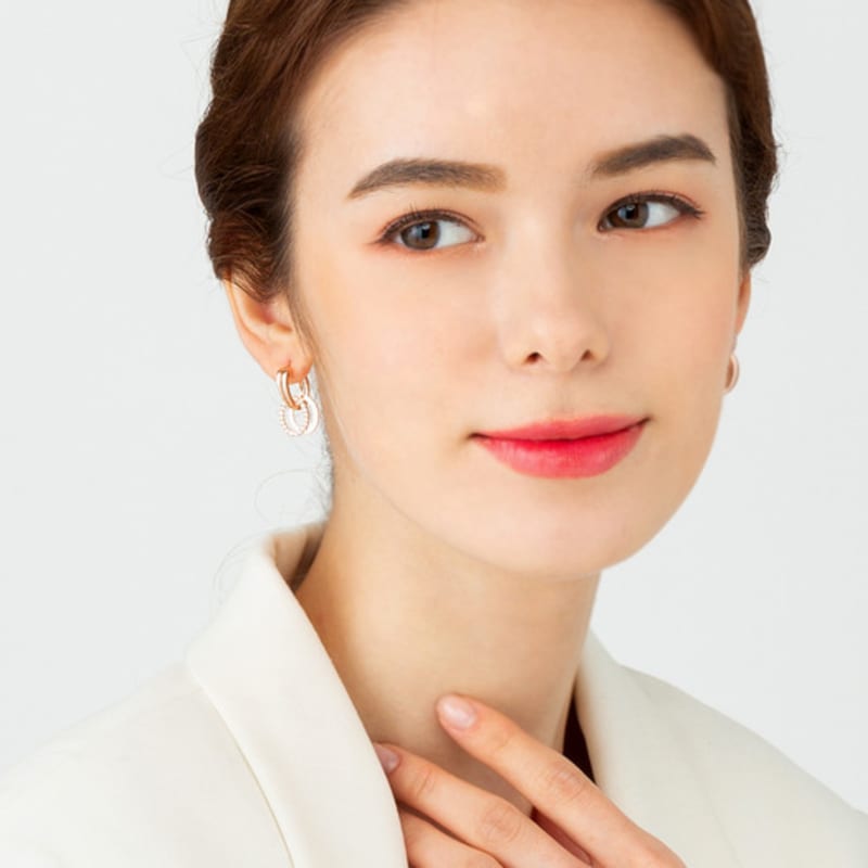 ELLE Jewelry 14K Two-Circle One-Touch Earrings (Gold Pin) ELGPEE305