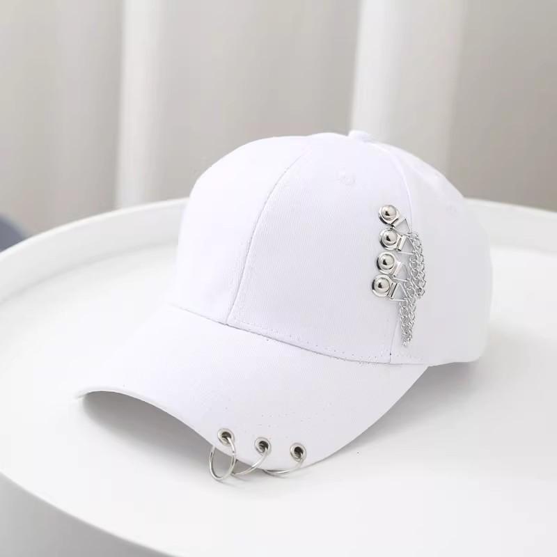 Women's Spring Summer Korean Style Baseball Cap with Ring Sunscreen Anti-UV Metal Baseball Caps Hip Hop Street Dance Style Kpop
