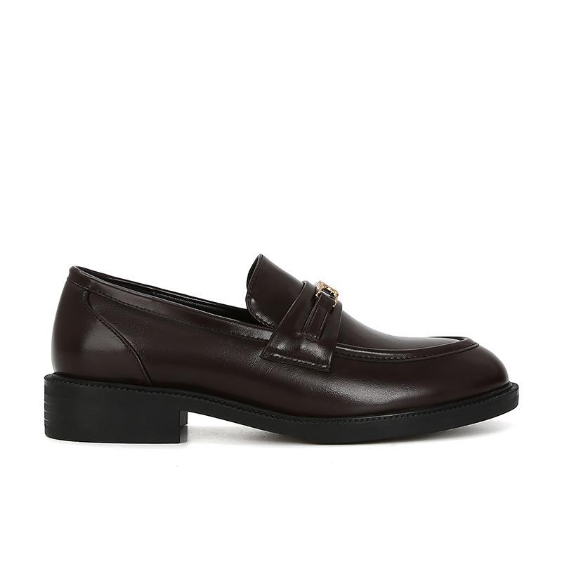 

Cowhide version~ The same Arc de Triomphe gold buckle one-pedal lazy thick heel platform loafers women s small leather shoes 40