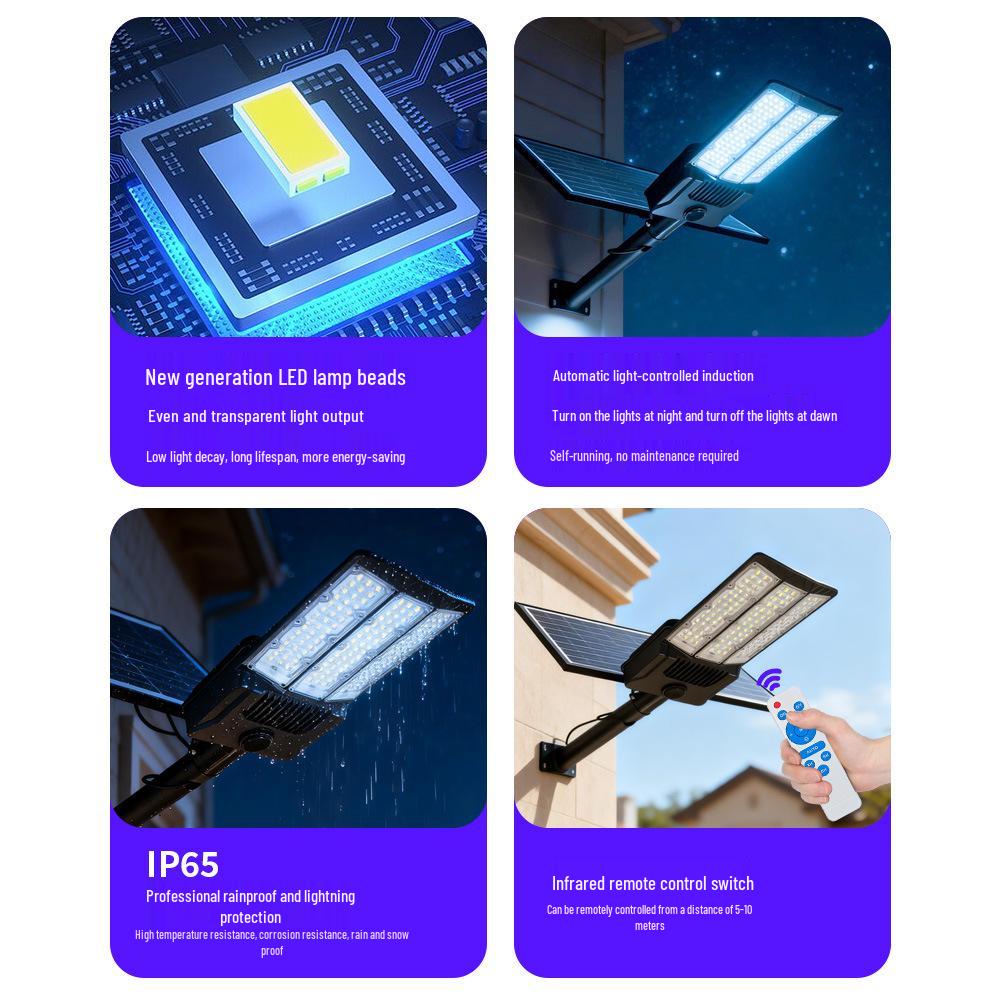 High-Brightness Solar Street Light with Motion Sensor, Outdoor Waterproof IP65 for Courtyards and Villas