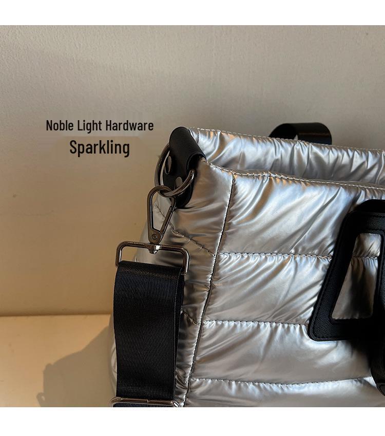 Women's Large Capacity Shiny Tote Bag - Thickened Handbag for Autumn and Winter, Ideal for Commuting and Computer Carrying.