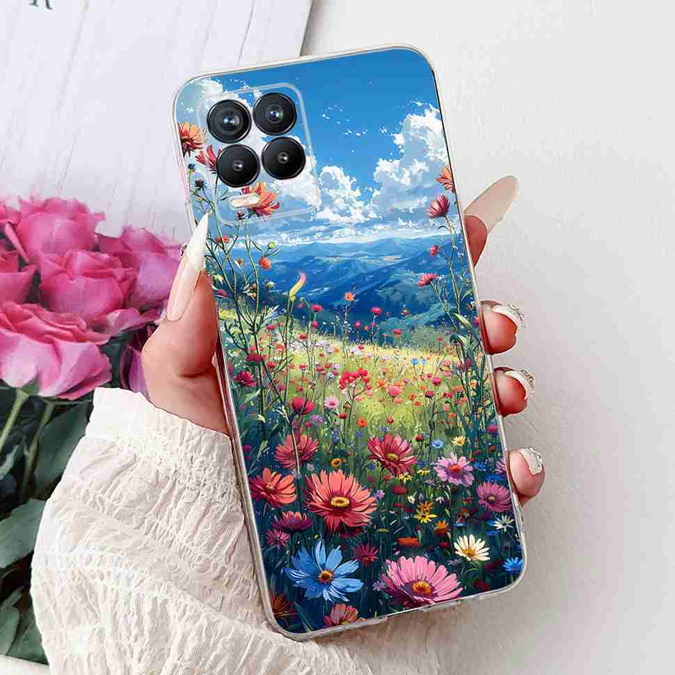For Realme 8 4G RMX3085 Case Fashion Painted Flowers Soft Silicone TPU Cover For Oppo Realme8 realme 8 6.4" Phone Shell Bumper