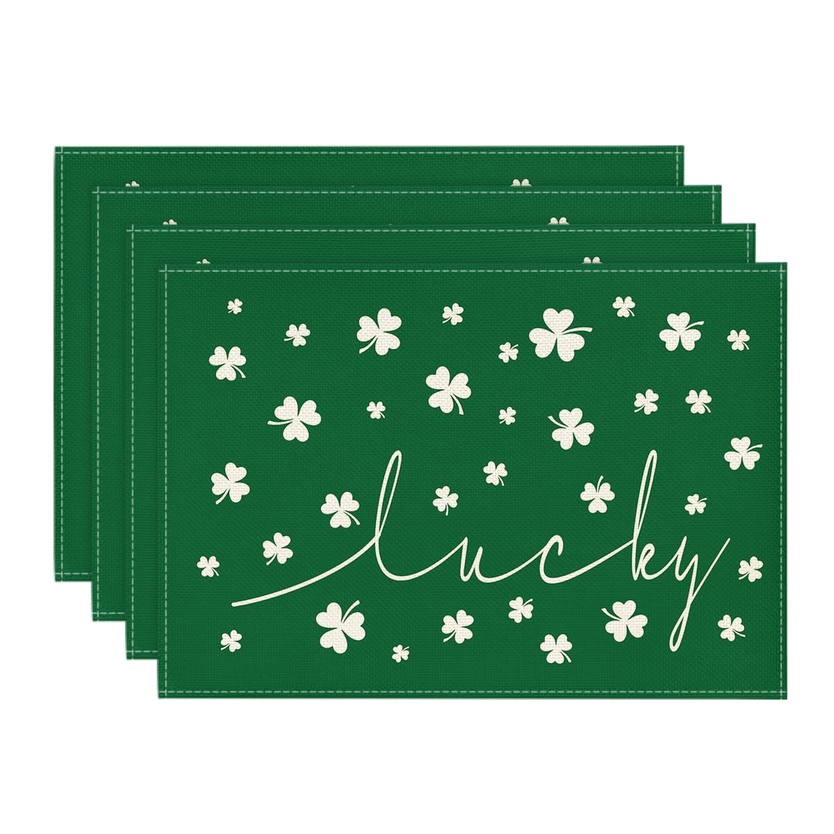

Green Lucky Shamrock St. Patrick s Day Placemats Set of 4, 12x18 Inch Seasonal Spring Table Mats for Party Kitchen Dining Decoration 12 x 18 , Rectangular 4 Pcs