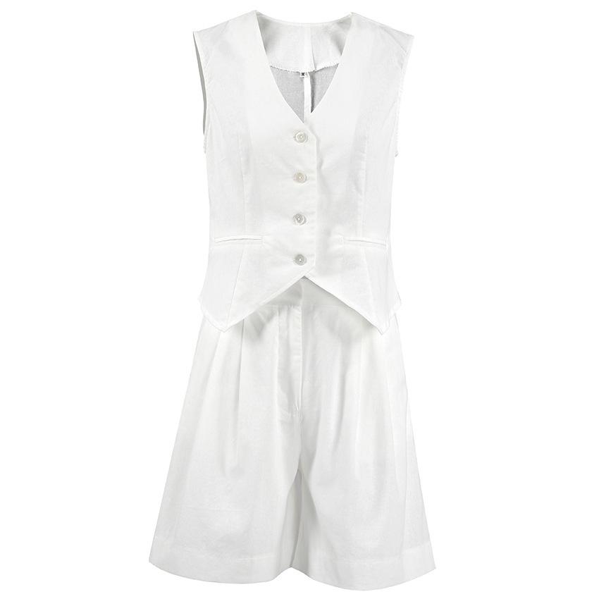 European & American Design Cotton Linen Suit: Women's Summer Casual Sleeveless Vest & Shorts Set