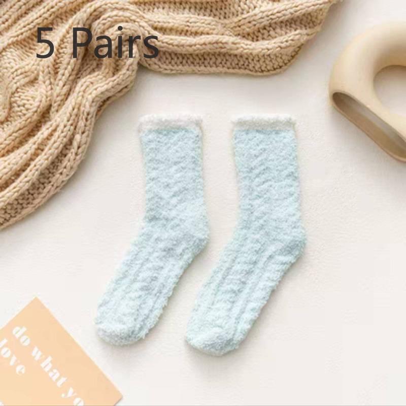 5 Pairs of Female Autumn and Winter Fleece Thick Mid Tube Floor Socks