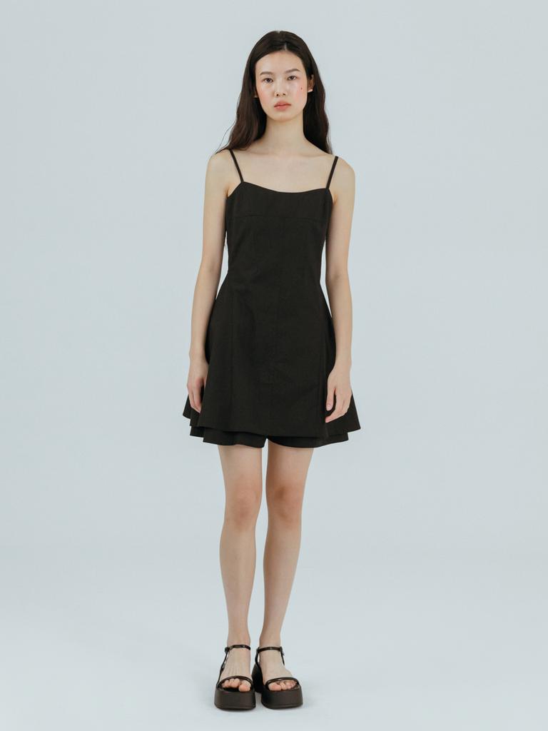 Etmont Slip Flare Layered Mini Dress Black