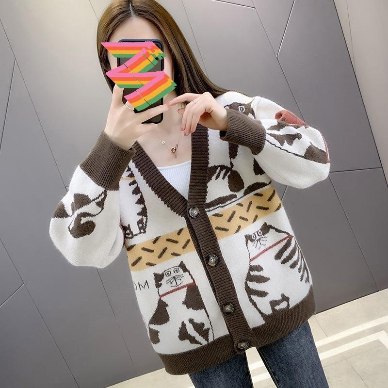 

Вязаный кардиган женский свитер вязаный свитер женский кардиган с длинным рукавом куртка верхняя одежда кардиган женский весна и осень One size кофейный