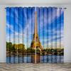 3D Iconic Building Landscape Sunshade Window Drapes Luxury Living Space Home Curtain Bedroom Space Decor Thin Window Drapes 2 Panels