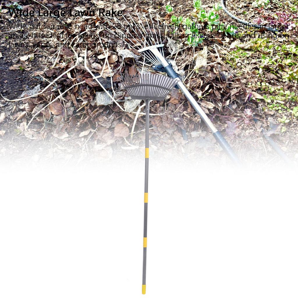 Greblă de grădină Greblă lată pentru frunze pentru arbuști cu 25 de dinți Greblă de scarificare pentru curte cu mâner reglabil pentru adunat frunze, resturi de iarbă, gunoi