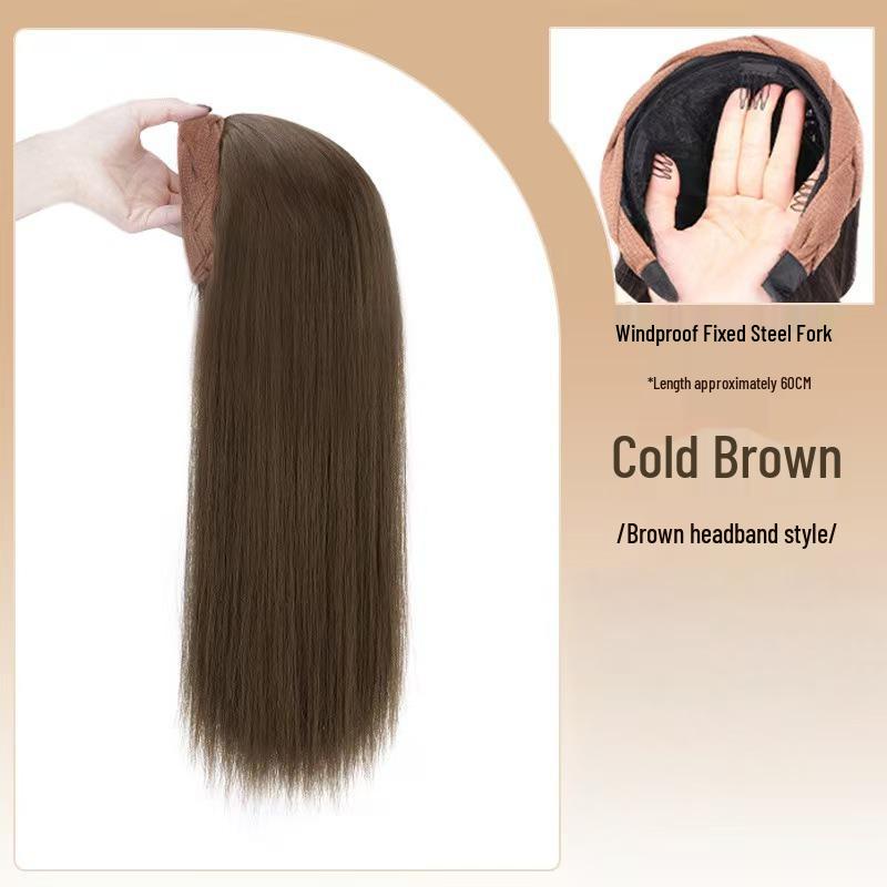 Women's Black Long Straight Headband Wig with Natural Volume, Korean Style.