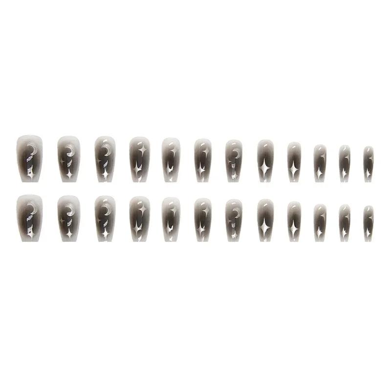 24Pcs Dark Butterfly Black Press On Nails Full Cover Fake Nail Tips Cute Girl False Nail Art Set