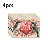 1pc/4pcs/6pcs Valentine's Day Heart Bird Placemats Suitable for Dining Table Decorations, Machine-Washable Rectangular