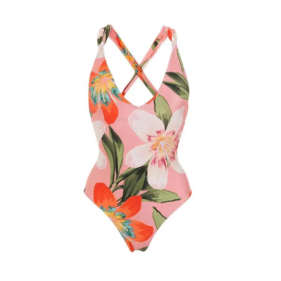 2025 Sexy Backless Bikini Set with Printed Long Skirt for Beach Vacation