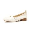 Pearl Ribbon Thick Heel Single Shoes Women's Summer Square Head Low Heel 3cm Small Heel Shoes Beaded Soft Sole Ballet Shallow Mouth Single Shoes Women