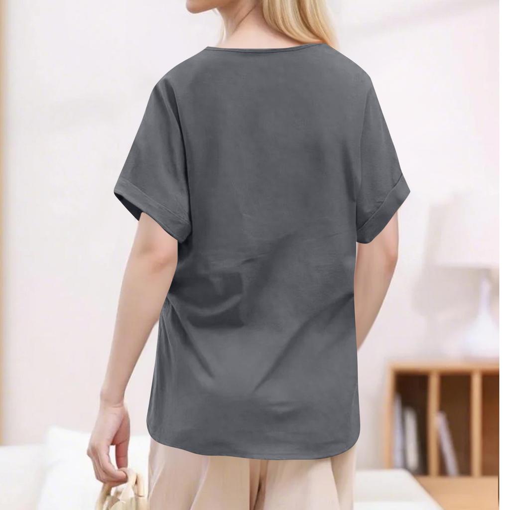 Dámská móda Ležérní Tričko s výstřihem do V a krátkým rukávem Top