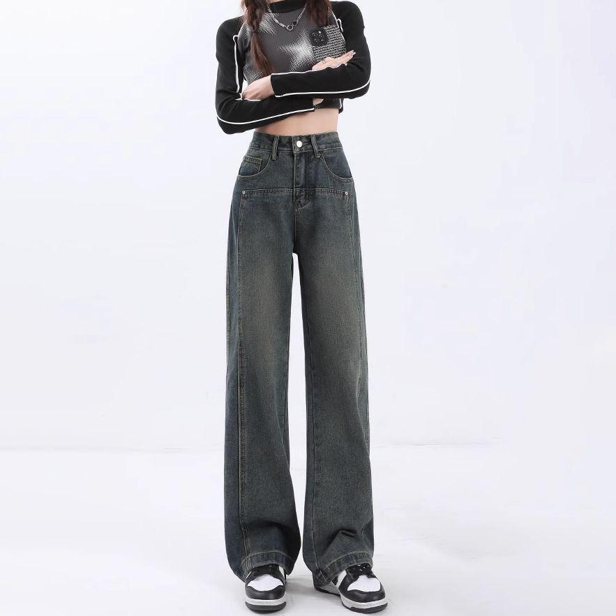 Women's Cement Grey High Waist Wide Leg Jeans - Slimming, Versatile, Trendy Spring & Autumn Pants