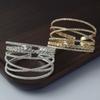 Alloy Multi-layer Rhinestone Cuff Bracelet Irregular Stretch Opening Brushed Bangle Jewelry Dark Grey Silver Wrist Circle
