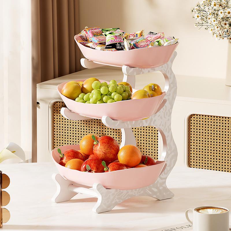 Soporte de Frutas y Pasteles de Madera de Doble Capa con Función de Drenaje