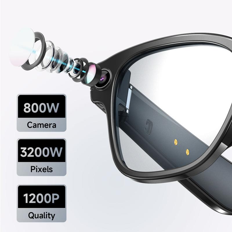 Smart Glasses 1200P HD Photo Video Recording 800W Camera AI Voice ChatGPT Glasses Bluetooth Call Music Player Wearable Multifunctional Sport Sunglass