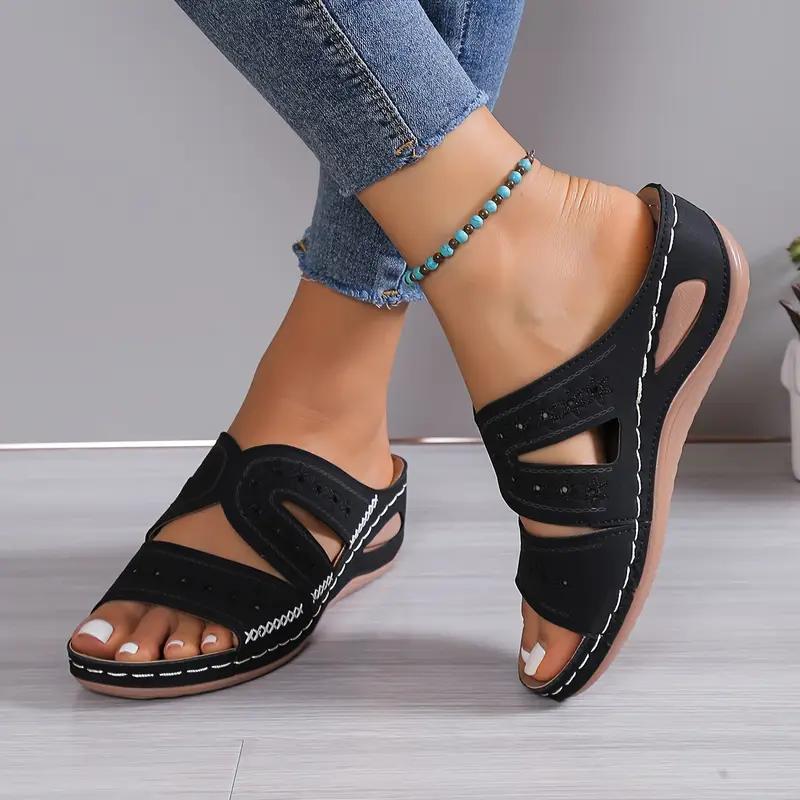 Women's Wedge Heeled Sandals, Casual Open Toe Platform Shoes, Women's Summer Slip On Sandals