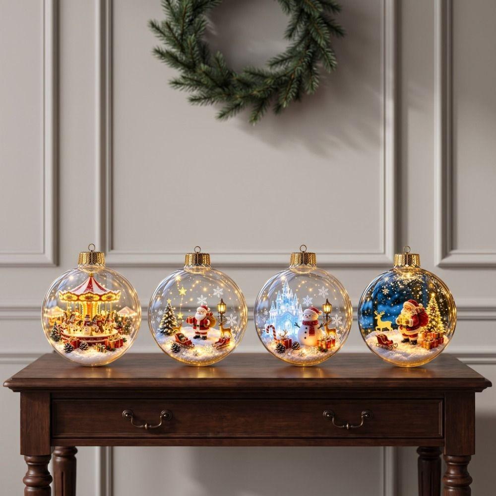 Sleigh Reindeer Lighted Christmas Ball Ornament Acrylic Santa Snowman Deer Pendant  Family Holiday
