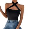 European and American women's clothing solid color neck cross small vest sexy slim slim top women's vest