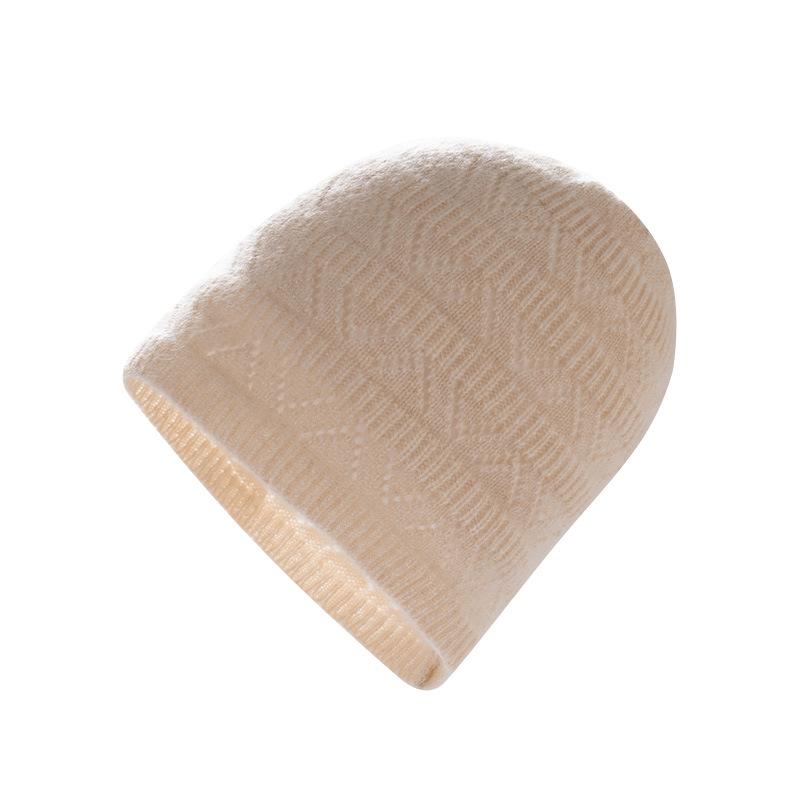 % Cashmere hat women's autumn and winter warm hollowed out big head circumference showing face small confinement bag head wool knitted hat