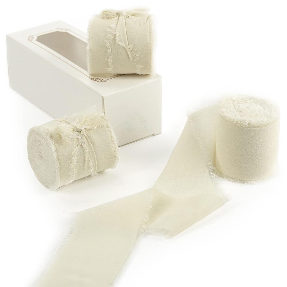 

2 шт. шифоновая лента с бахромой, лента ручной работы, подходит для свадебного украшения, домашнего декора, упаковки подарков, свадебных приглашений, Нового года 2pcs white