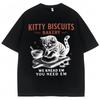 Funny Kitty Cat Biscuits Meme Graphic Vintage T Shirts Men Women Humor Fashion T Shirt Oversized Cotton Casual T-shirt