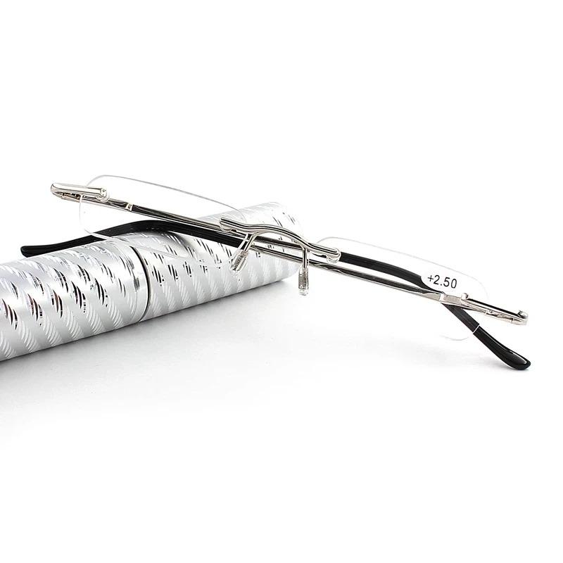 Mini Portable Reading Glasses Small Metal Rimless Presbyopic Eyewear With Pen Tube Case +3.5 +4