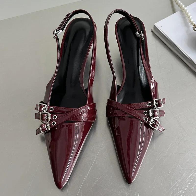 Fashion Summer New Women Fashion Sexy Party Punk Goth Pointed Toe High Heel Shoes Woman Leather Pu Footwear Buckle Strap Sandals
