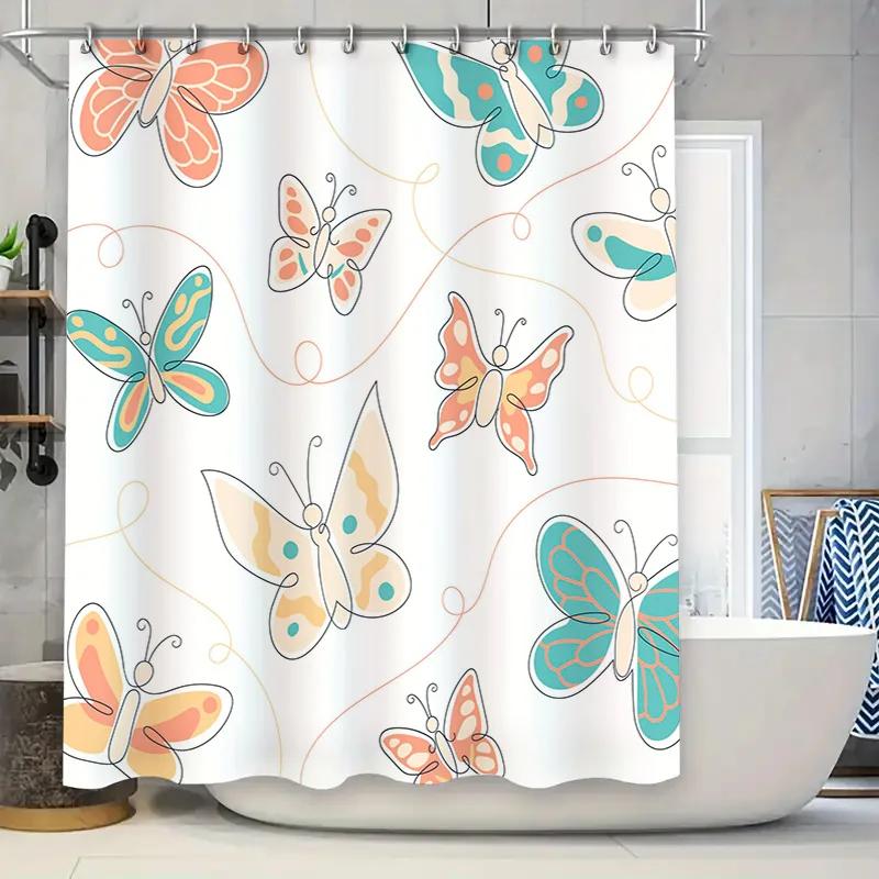 

Decorative Shower Curtain Featuring Butterflies Flowers Waterproof Fabric For Bathroom Decorations W60H190(CM)-1 Pcs