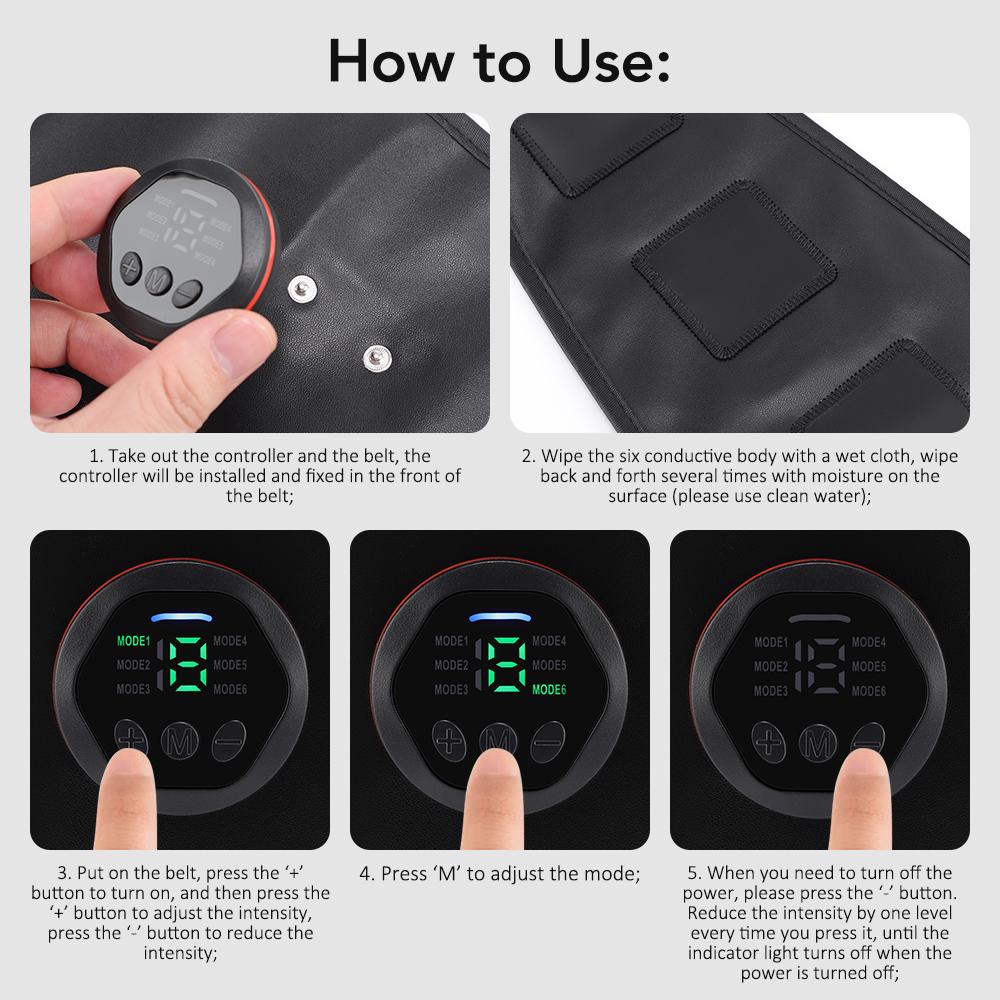 Abdominal Muscle Toner EMS Muscle Stimulator Rechargeable Electric Toning Belt Waist Trainer Body Weight Loss Fitness Massager