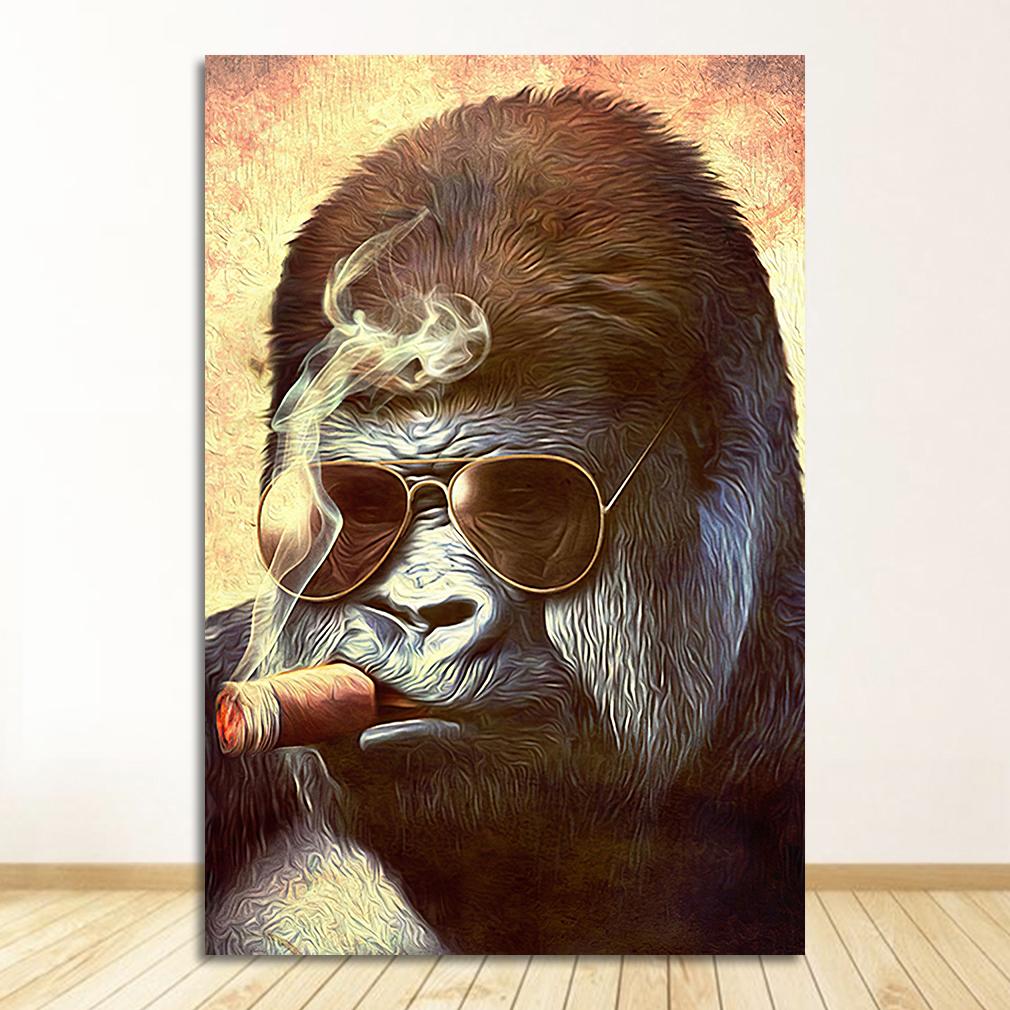 Canvas Painting Posters and Prints Street Art Animal Wall Pictures for Living Room Abstract Smoking Monkey Gorilla 21X30CMNo Framed