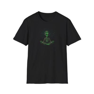 Meditierender Alien, Softstyle T-Shirt, Weltraum, Lustig, Außerirdischer, Yoga