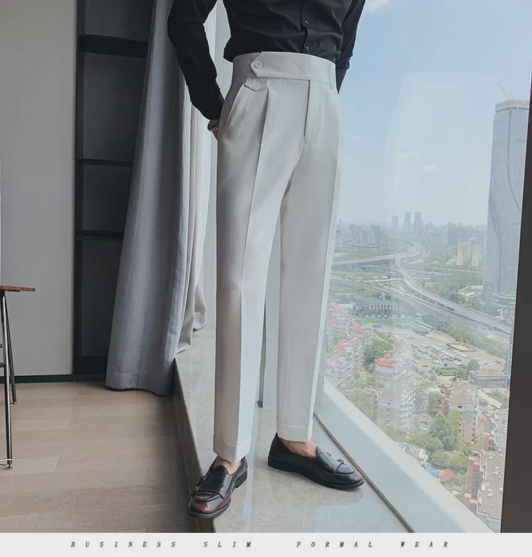 Herren High-Waist Straight Anzughose: Britischer Stil Slim Hose für Frühling & Herbst